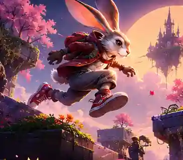 Colourful fictional rabbit platformer world